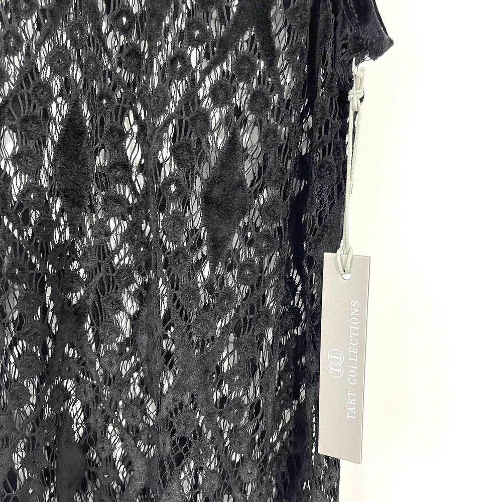 Tart Collections Women’s Size Small Black Cupro Lace Velvet Trim Sheer Tank Top - Picture 4 of 8